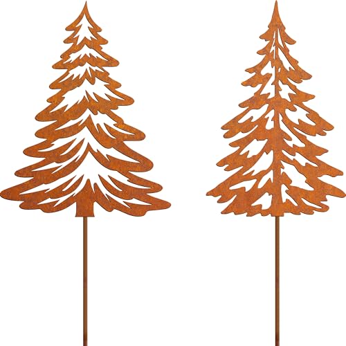 JYUECIAN 2er Set Tannenbaum Rost Gartenstecker Weihnachtsdeko,...