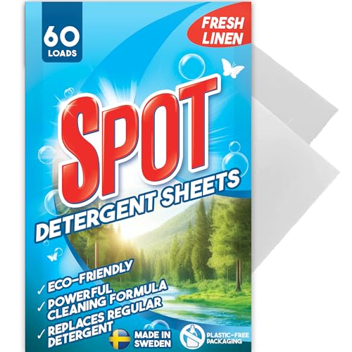 Spot Waschmittelblätter Universal, frischer Duft, 30 Blatt/60 Waschladungen, hergestellt in Schweden, plastikfreie Verpackung, flüssigkeitsfreies Waschmittel, umweltfreundliche Blätter