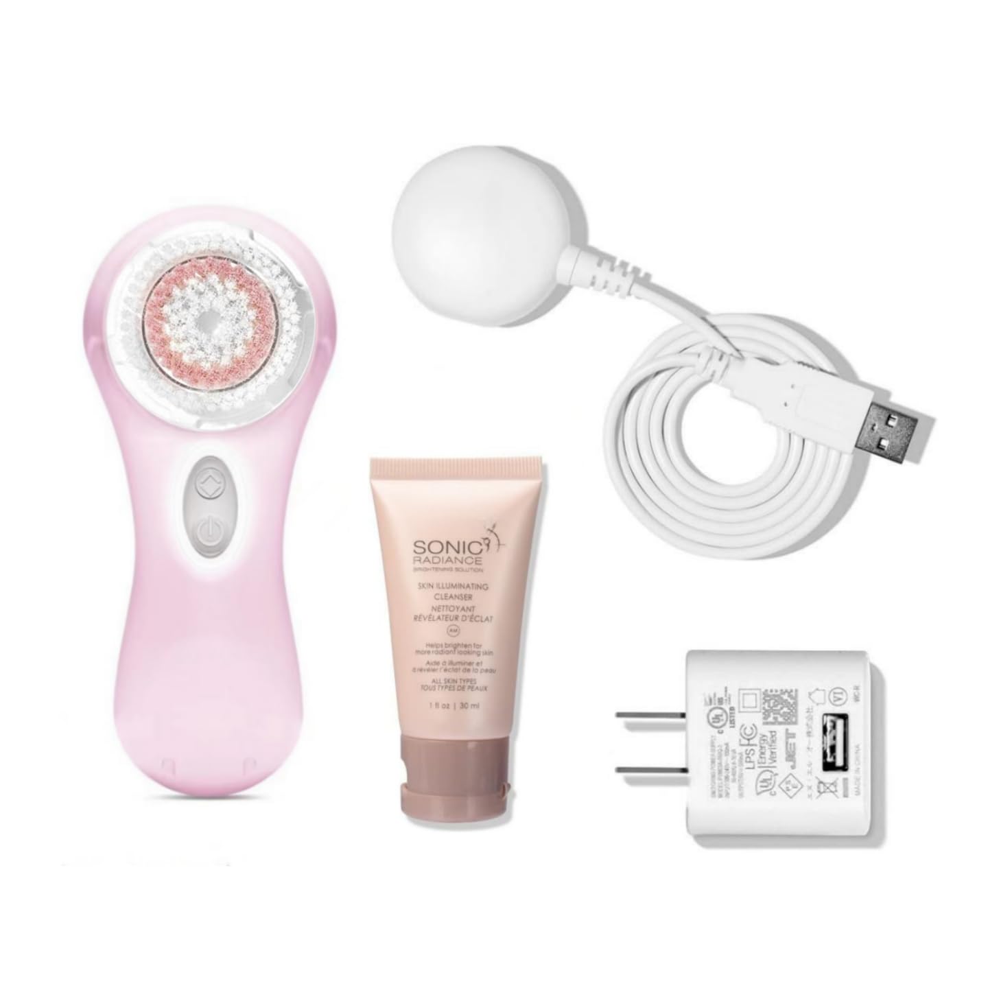 Sonic Système de brosse de nettoyage du visage avec tête de brosse de rechange (rose)