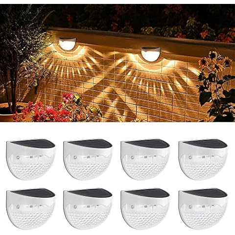 Sumcro 8 Pack Fence Lights Solar Powered, Solar Wireless LED Fence Garden Lights Outdoor Decorations for Garden, Railing Fence, Yard, Deck,Stairway,Gate, Wall (Warm White ) Cover