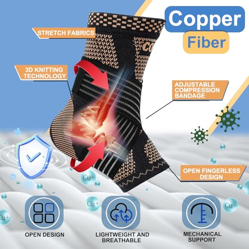 Image of LISEPWU Copper Ankle Brace with Adjustable Compression Bandage, Ankle Support Compression Sleeve for Men & Women, for Foot Pain, Sprained Recovery, Achilles Tendonitis, Sports Protection(Black XL)