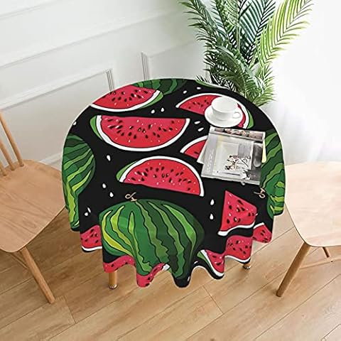 JEKYDOSD Watermelon Printed Round Table Cloths - 60 Inch Spill Proof Washable Polyester Tablecloth Water Resistant for Outdoor Picnic Kitchen and Holiday Dinner Party Cover