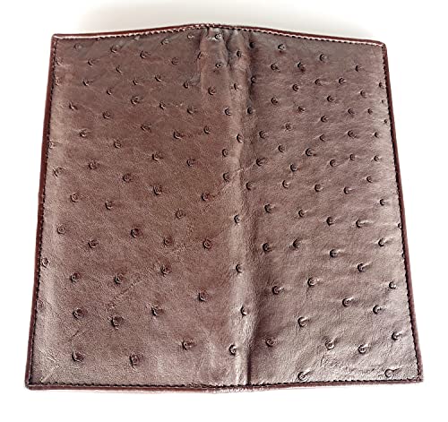 Julie Genuine Real Ostrich Skin Leather Checkbook Travel Long Dark Brown Wallet4