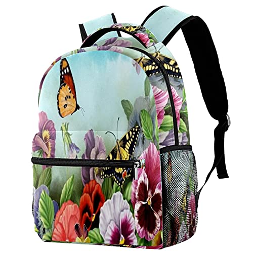 Sac à dos étudiant à poches latérales motif fleurs roses 03