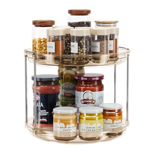 LAMU 2 Tier Lazy Susan Turntable Organizer 9.25'' Rotating Spice Rack Organization for Cabinet, Kitchen, Pantry, Countertop, Bathroom, Vanity, Medicine Cabinet Organizer, Amber