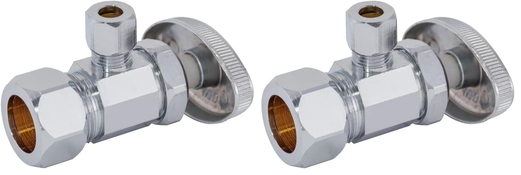 Eastman 5/8 Inch OD Compression x 1/4 Inch OD Compression Multi-Turn Angle Stop Valve, Brass Plumbing Fitting, Chrome, 04344LF (Pack of 2)