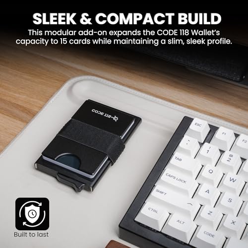 Image of CODE 118 Modular Backplate - Slim Minimalist Aluminum Wallet Accessory - Expandable Cash & Business Card Holder - Modular Add-on Expands Storage up to 8 cards, Wallet not Included (Black Aluminum)