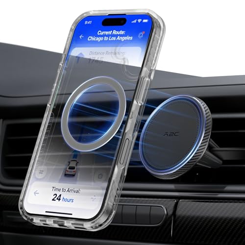 A2C Support de téléphone portable pour grille d'aération de voiture Magsafe 17 x N54 magnétique et ultra stable - Support magnétique universel pour grille...