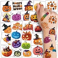 CHARLENT Glitter Halloween Pumpkin Temporary Tattoos for Kids - 74 Individually Sheets Pumpkin Tattoo Stickers for Kids Halloween Party Favors Treats Goodie Bag Fillers