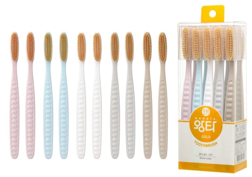 Wangta Soft Toothbrush, 10 Pack (Gold) – Best Manual Toothbrush for Maximum, Efficient Cleaning and Sensitive Gums and Teeth