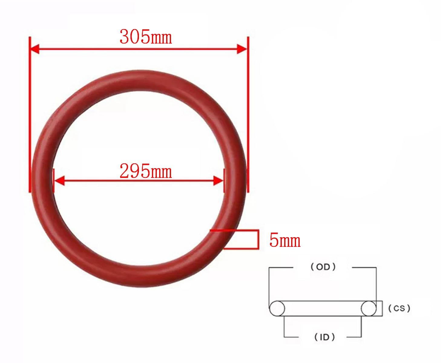 Equipo del Anillo o, Anillo de Sellado Redondo Rojo, Juntas tóricas Rojas, Arandelas métricas, Paquete 2, Varios tamaños, diámetro Alambre 5 mm(295mm x 305mm x 5mm)