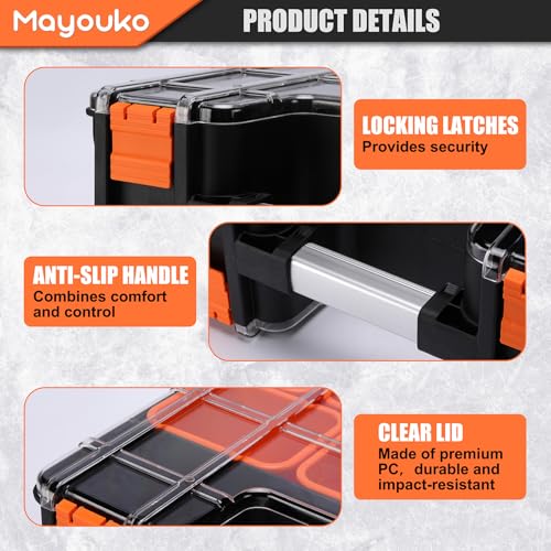 Image of Mayouko Double Side Tool Box with Transparent Lid, 8 Movable Small Trays & Removable Dividers, Multi-Function Small Parts Organizer, for Hardware, Screws, Bricks, Nails, Jewelry and Fishing Tackle