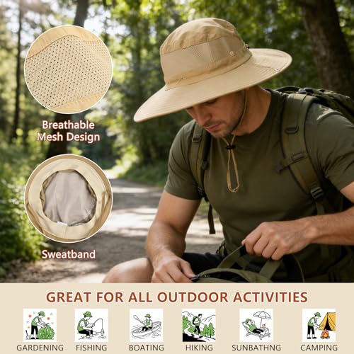 Image of ZOORON Sun Hats for Men Women Fishing Hat with Neck Flap,UPF 50+ Sun Hat Waterproof Wide Brim Bucket Hats for Safari Hiking
