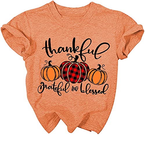 Thankful Grateful Blessed Shirts Toddler Boys Girls Thanksgiving Pumpkin T-Shirt Graphic Fall Tshirts4