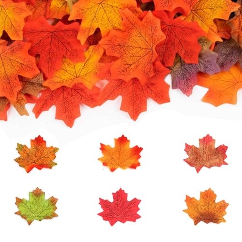 Arbootjin Fake Fall Leaves 100 Pcs Artificial Maple Leaves Decor Fake Fall Leaves for Scrapbooking Wedding Home Party Decorations