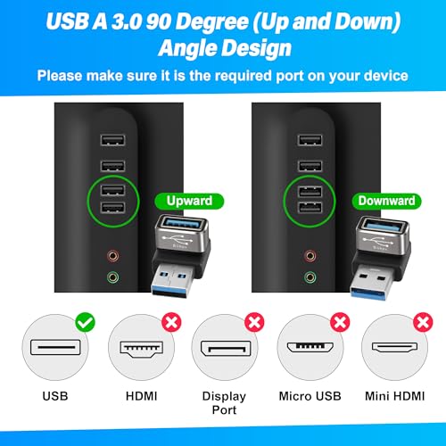 Image of 90 Degree USB 3.0 Adapter 2 Pack, (Up and Down) Right Angle USB Type-A Male to Female USB L Shape On The Go (OTG) Connector Extender Support Charge & Data Sync (5Gbps) for PC, Laptop, Mouse, Keyboard