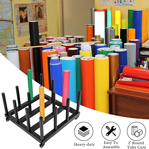 Vinyl Storage Cart Mobile Rack 16 Roll, Vinyl Roll Holder Round Core Vinyl Rolling Floor Rack Heavy Duty Digital Media For Mobile Storage Rack Suit For Blueprint/Photography Paper Rolls Organize #TOP2