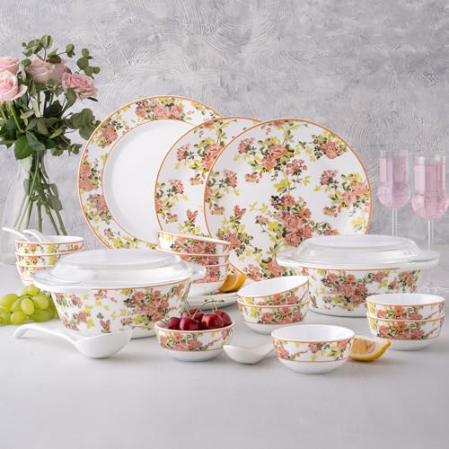 Image of Larah by Borosil 51pc Opalware Amora Dinner Set for Family of 8 | Microwave & Dishwasher Safe Crockery Set for Dining & Gifting | Plates & Bowls