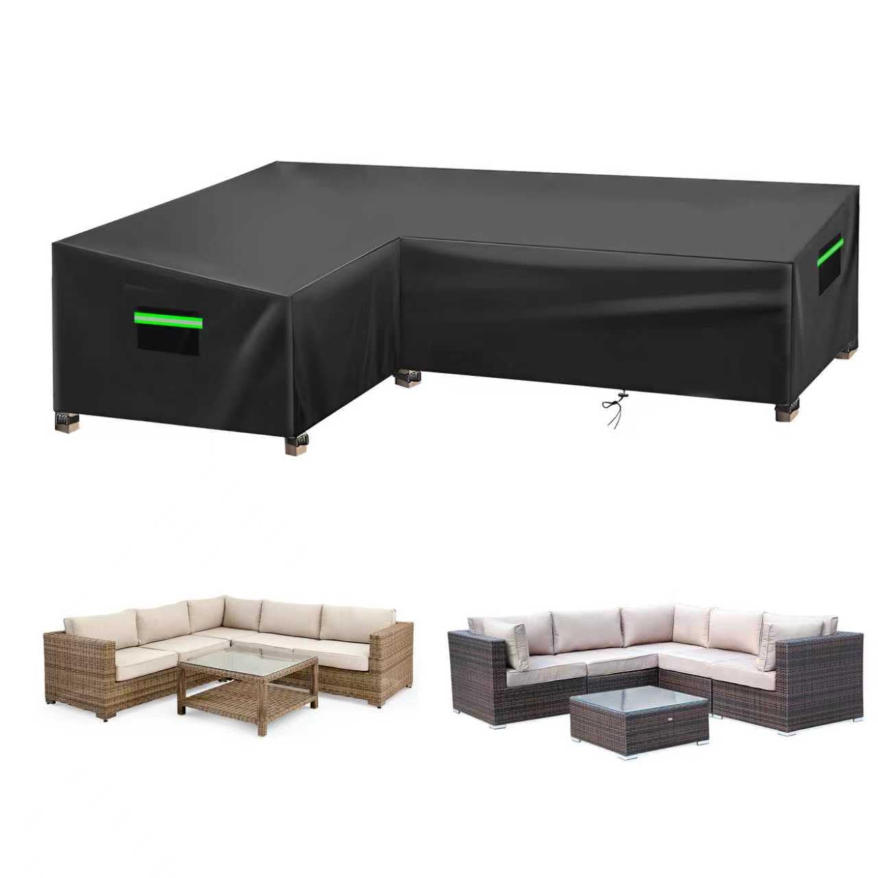 Housse de protection pour salon de jardin en forme de L, housse de protection pour salon de jardin en rotin imperméable pour canapé d'angle (Noire, 222x286x87x80/66cm)