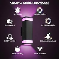 Vista 4 de SHIMR Luz de pared inteligente RGB para exteriores, control de aplicación WiFi, lámpara exterior que cambia de color con sensor de atardecer a