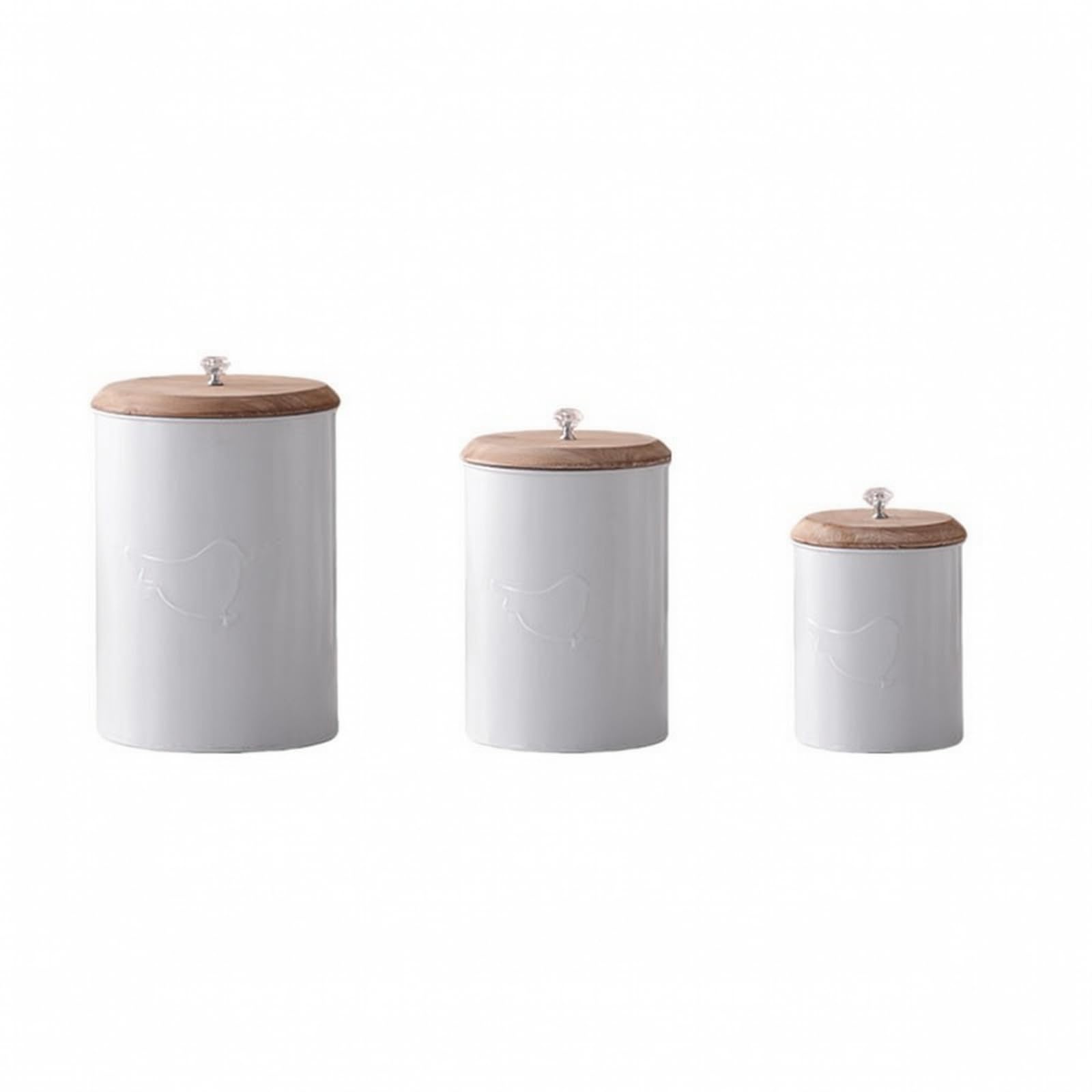 3 Pièces Boîte Métallique Cvercle En Bois Bidon Stockage Cylindrique Compact Boîte Rangement Cvercle Manger