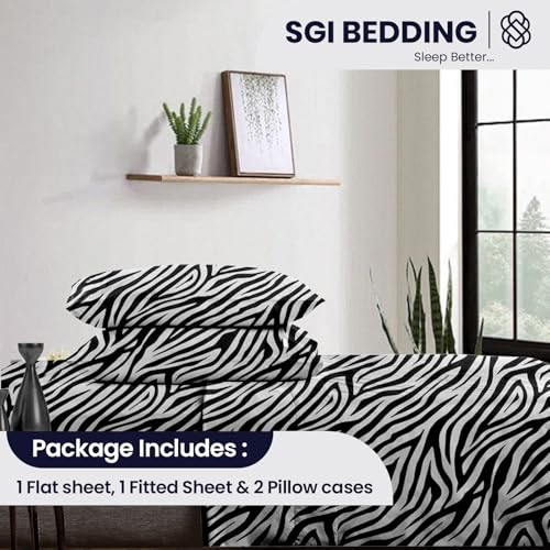 Image of SGI bedding Full XL Bed Sheets Set - Premium 600 TC Egyptian Cotton, Crisp Cooling Sateen Weave, Extra Soft Hotel Collection, Fits Mattresses Up to 16 Inch Deep Breathable Long Lasting - Zebra Print