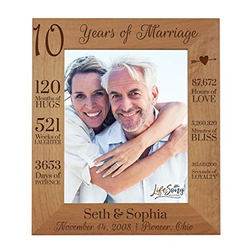 LifeSong Milestones 10th Anniversary Picture Frame 10 years of marriage - Ten Year Wedding Keepsake Gift for parents husband wife him her Holds 8x10 Photo - Personalized (11.5x13.5)
