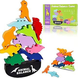 Acehome Dinosaur Stracking Blocks, Wooden Balance Building Toy for Kids Toddlers, Cute Animal Shaped Educational Toys Best Gift for 4 5 6 7 8 Year Old Boys Girls Birthday Christmas