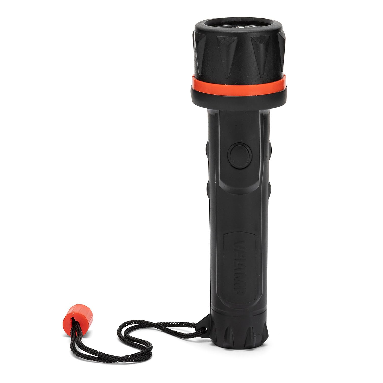 VELAMP - Torcia LED Potente Professionale Impermeabile, Super Luminosa 12 Lumen (Fascio 20 Metri) Campeggio, Outdoor e Emergenza a 2 Pile AA (non Incluse), Autonomia 30h, Manico Antiscivolo e Laccetto