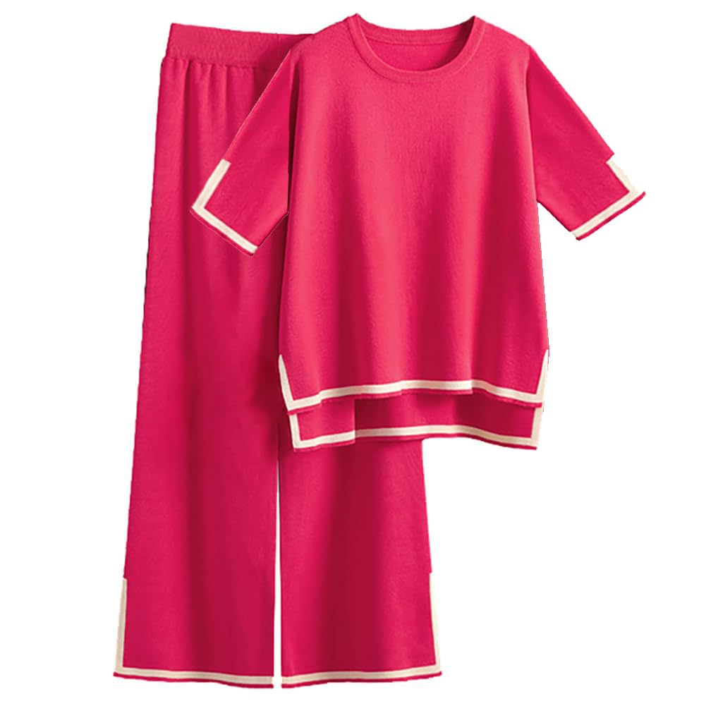 DONYKARRY Conjunto Dos Piezas Mujer 2 Pcs Casual Tejido Camisa manga larga y Pantalones verano otoño Deportivo Suelto Traje Cómodo Moda Color sólido ligera Talla grande