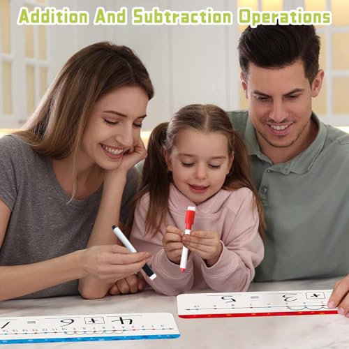 Image of PATPAT Early Education Cards for Toddlers Preschool Math Calculation Learning Cards Reusable & Dry Erase Writing Addition Practice Learning Activity Cards, 16 Cards with 2 Pens