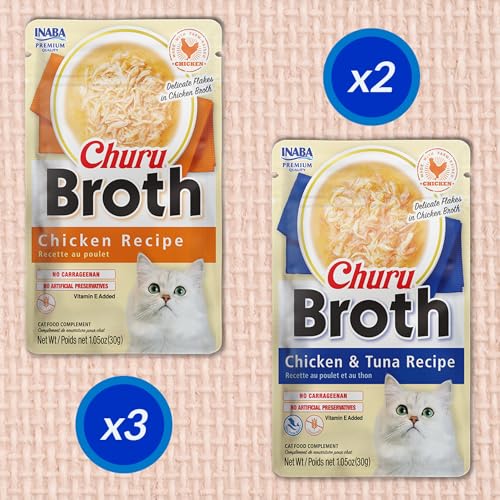 INABA Churu Broth Lickable Cat Treats, Chicken Tuna Variety, 5ct | Silky broth, Real chicken, Wild-caught tuna, High protein, High moisture, Grain-free, No preservatives, 1.05 oz pouches - image 6