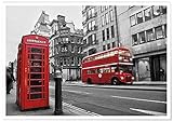 Panorama Poster Red Bus and Call Box 50 x 35 cm - Gedruckt 