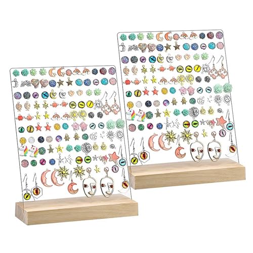 イヤリングスタンド 2個セット 132穴 ピアススタンド ディスプレイ アクリル製 透明 陳列棚 木製ベース L字型 ジュエリースタンド ジュエリー収納 スタンド ジュエリー展示 ピアス置きピアス収納 アクセサリー収納 撮影用 業務用 自宅 店舗販売用