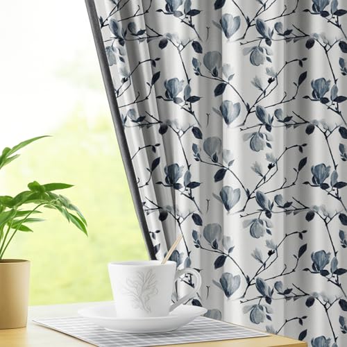 Image of LINENWALAS Printed Blackout Curtains for 5 Feet Window | Set of 2 | Printed Drapes | Thermal Insulated, Room Darkening Panels with Grommet Hanging for Living Room (Steel Grey magnodia)