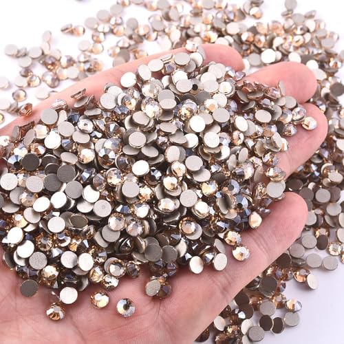 Image of 2880pcs Glass Flatback Rhinestones for Nail Art Crafts, Multi-Size Round Crystal Gems for DIY Decoration 2-4.8mm SS6-20 Golden Shadow