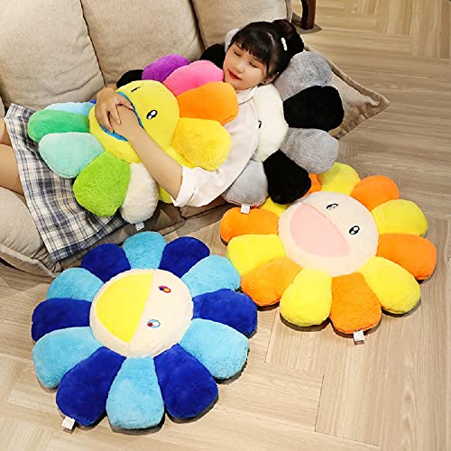 Géneric Sunflower Flower Plush Pillow Floor Cushion Seat Smiling Face Stuffed Toy Doll Home Bedroom Rainbow Smiley (16.5In, Black) #TOP2