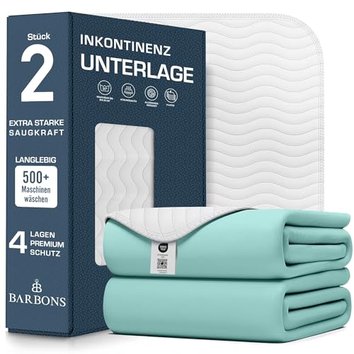 Barbons Inkontinenzunterlage waschbar Matratzenschutz 75x90 2er- wasserdichte Bett Inkontinenzauflage matratzenauflage Bettunterlage waschbar nässeschutz matratzenauflage (75x90 cm - 2er)