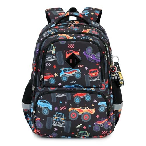 Tanou Mochila infantil para crianças da escola primária, 20 litros mochila escolar criança respirável 7 8 9 10 anos, mochilas de nylon com estampado de desenhos animados, Preto, Moderno