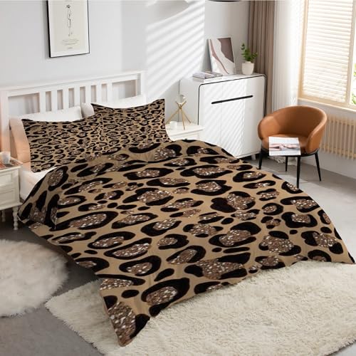 Housse de couette 240x260 imprimé léopard microfibre anti-plis lit