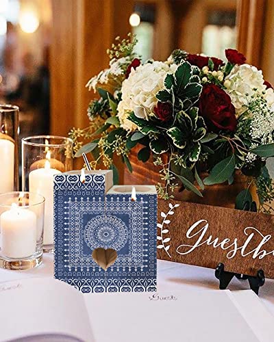 Mandala Floral Wooden Candle Holder- Candlestick Holders With 2 Tealights, Double-Sided Print, Unique Friend Gifts Mom Gifts Sister Gift Friend Gifts For Women, Vintage Blue Geometric Pattern #TOP4