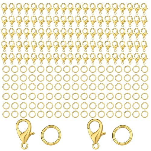 700 Pcs Lobster Claw Clasps and Open Jump Rings Set, Gold Lobster Claw Clasp Portable Alloy Closures, Bracelet Clasps for Jewelry Making Necklace DIY Brooch Jewelry
