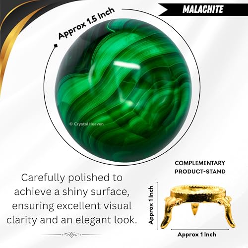 Image of Certified Crystal Malachite Ball for Meditation - Premium Crystal Vastu Items for Home and Feng Shui Items for Good Luck - Ideal for Pooja Supplies and Spiritual Practices (1.5 Inch)