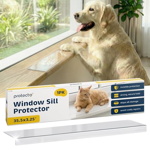 PROTECTO Window Sill Protector from Dogs 35.5 x 3.25 Clear Window Guards from Cats Scratching, Chewing & Clawing | Keep Your Sills Smooth & Paws Safe | Ultra Strong Window Sill Cover Protection