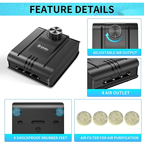 Pond Aeration Kit, Widitn Pond Air Pump Kit For Water Gardens & Koi Fish Ponds Up To 2500 Gallons, Adjustable Koi Pond Aerator Quiet Aquarium Air Pump With Airline Tubing Air Stones Check Valves #TOP4