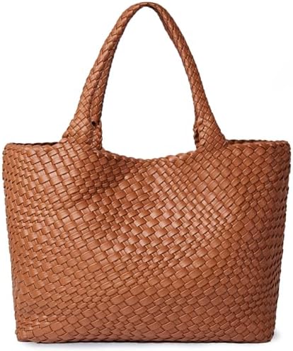 Woven Shoulder Bag for Women, Fashion Top Handle Soft Vegan Leath...