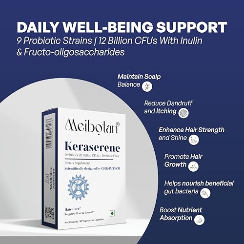 Image of Keraserene Probiotics Hair Care Supplements | Scientifically Designed by CSIR-IMTECH | For Hair Care - 30 Veg Capsule (Pack of 3x10) Men & Women