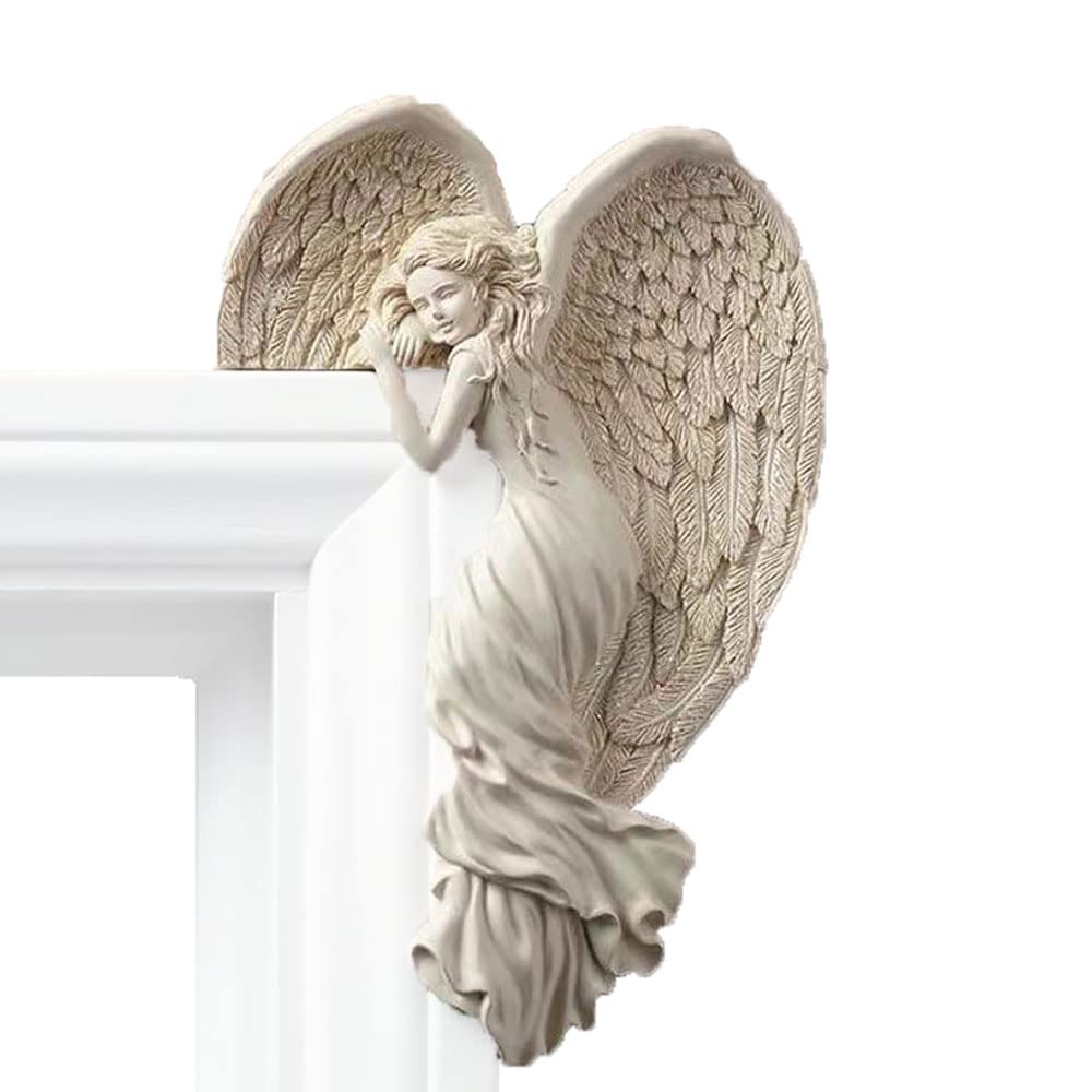 zalati Marco de puerta con patrón de ángel, escultura de pared de resina, adornos decorativos para sala de estar, dormitorio, oficina, derecha