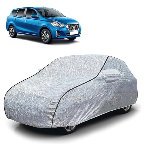 Image of Sulfar 100% Waterproof Car Body Cover Compatible with Mirror for Nissan Datsun Go+ (Triple Stitched, Full Bottom Elastic, Magic Silver with Black Piping)