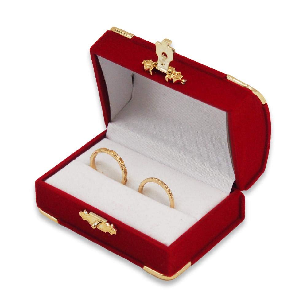CuteBoxRed Velour Brass Clasped Double Ring Box